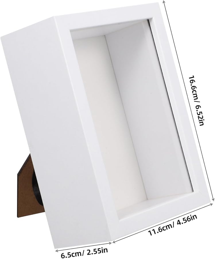 إطار عرض خشبي أبيض ريفي مع صندوق ظل للعينة الفراشة الزهور المجففة الميداليات الصور - Image 3