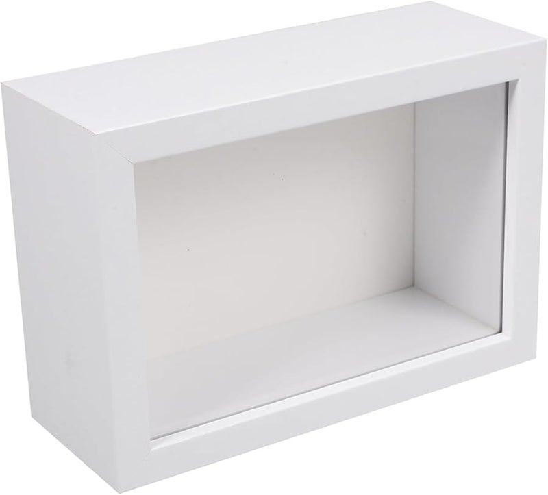 إطار عرض خشبي أبيض ريفي مع صندوق ظل للعينة الفراشة الزهور المجففة الميداليات الصور - Image 1