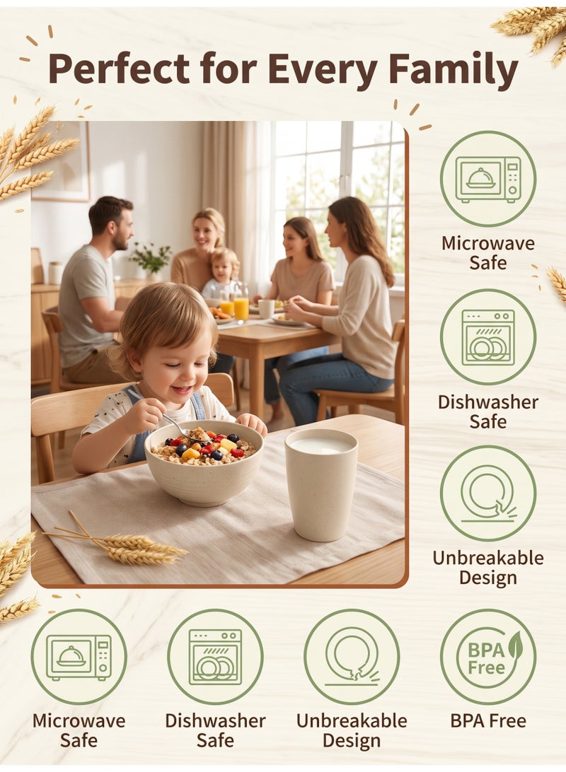 nihao 32-piece Dinner Set, Wheat Straw Bowls, Plates, Cups Dinnerware Set, Service for 8, Dinner Plates, Dessert Plate, Cereal Bowls, Cups, Unbreakable Colorful Plastic Outdoor Camping Dishes, Coastal Beige - Image 3