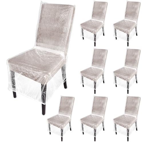 Remagr 8 Pcs Plastic Dining Chair Covers Protectors Clear Protector Waterproof Seat Cover, Fit W/21 x D/20 Inch - Image 1