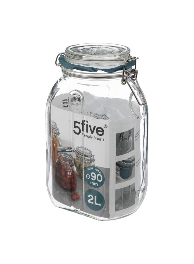 Five Simply Smart Jarro Glass Jar with Clip Closure Clear and Green 2 L 189557 - Image 4