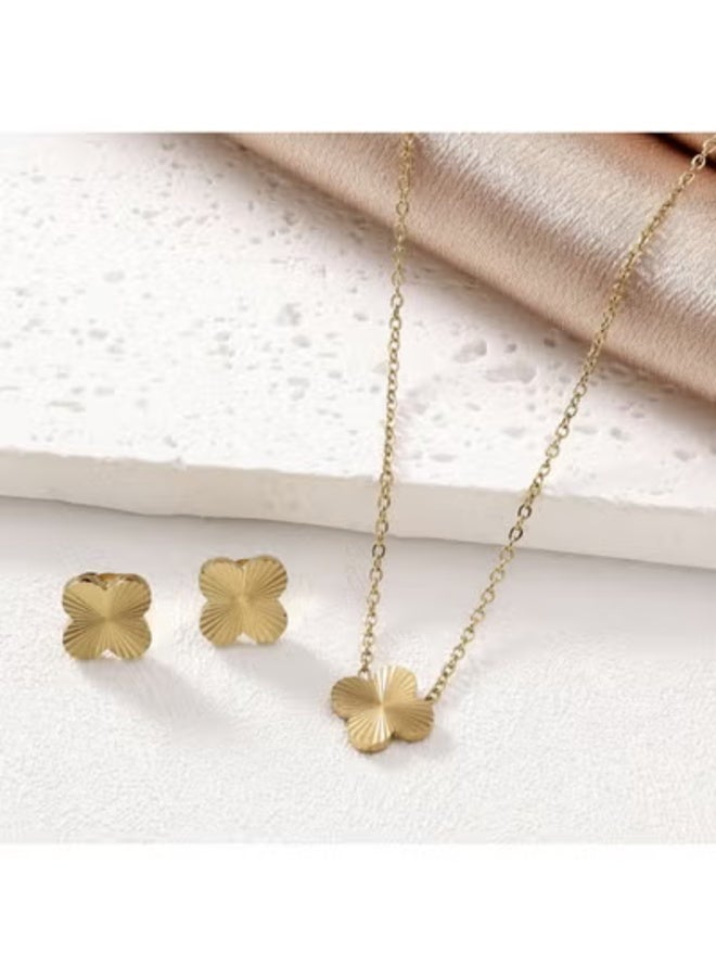 veya Elegant three-piece accessory set (necklace + bracelet + earrings) with a handcrafted quadrant design made of stainless steel - Image 5