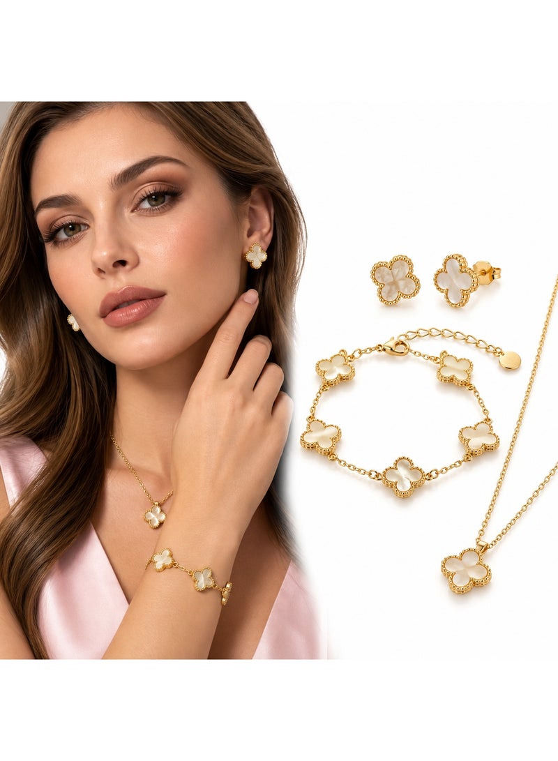 veya Elegant three-piece accessory set (necklace + bracelet + earrings) with a handcrafted quadrant design made of stainless steel - Image 1