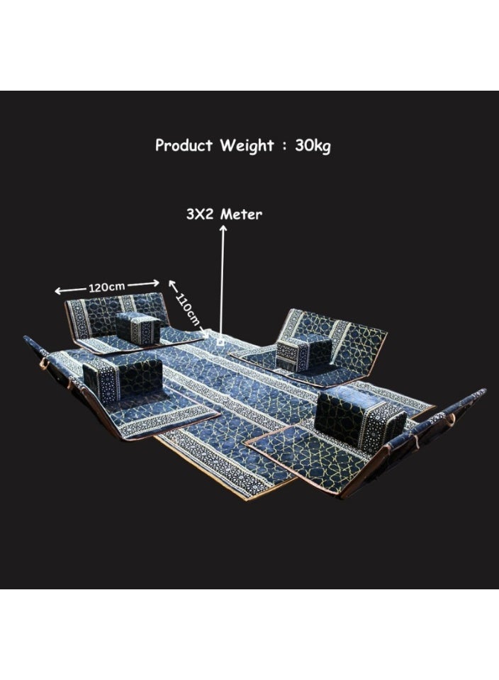 سمارت هوم طقم جلسة أرضية 9 قطع – فرشة أرضية مقاس 300×200 سم مع 4 كراسي أرضية مقاس 120 سم لشخصين و4 مراكي مريحة، جلسة عربية عصرية للمنزل والاستقبال - Image 4