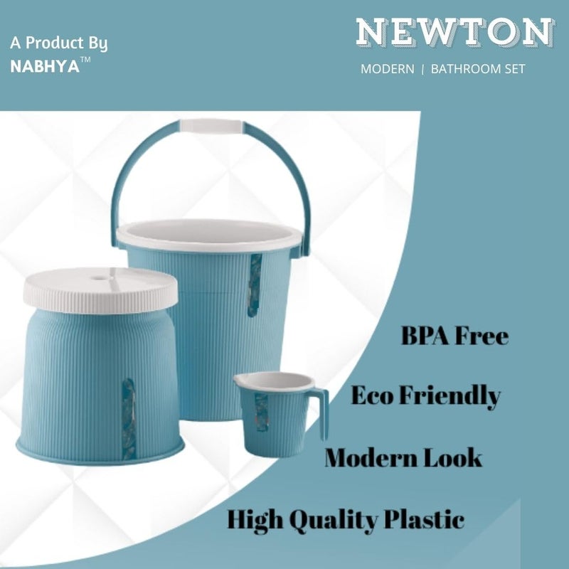 Nabhya Combo of 3 pcs Bathroom Accessories Set Plastic Bathroom Set with 20Ltr Plastic Bucket, Small Mug and Big Stool for Home, Kitchen & Bathroom (Blue) - Image 2