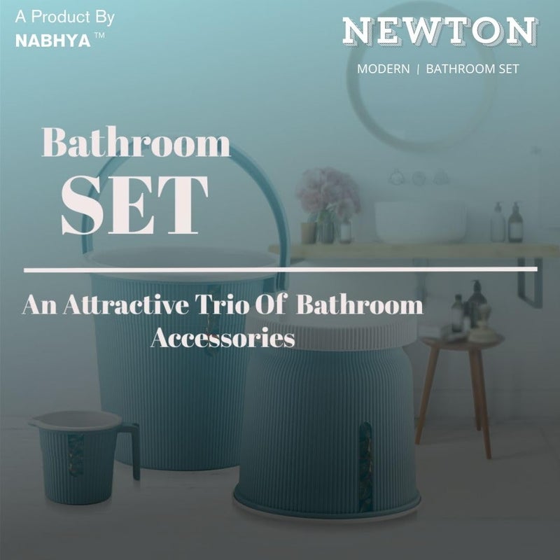 Nabhya Combo of 3 pcs Bathroom Accessories Set Plastic Bathroom Set with 20Ltr Plastic Bucket, Small Mug and Big Stool for Home, Kitchen & Bathroom (Blue) - Image 3