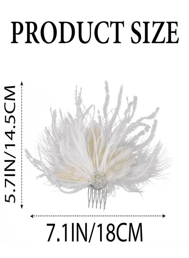 Latious Flapper Feather Hair Comb White Crystal Bridal 1920s Hair Clip Fascinator Hair Accessories for Women - Image 5