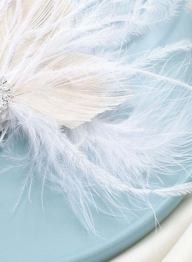Latious Flapper Feather Hair Comb White Crystal Bridal 1920s Hair Clip Fascinator Hair Accessories for Women - Image 4