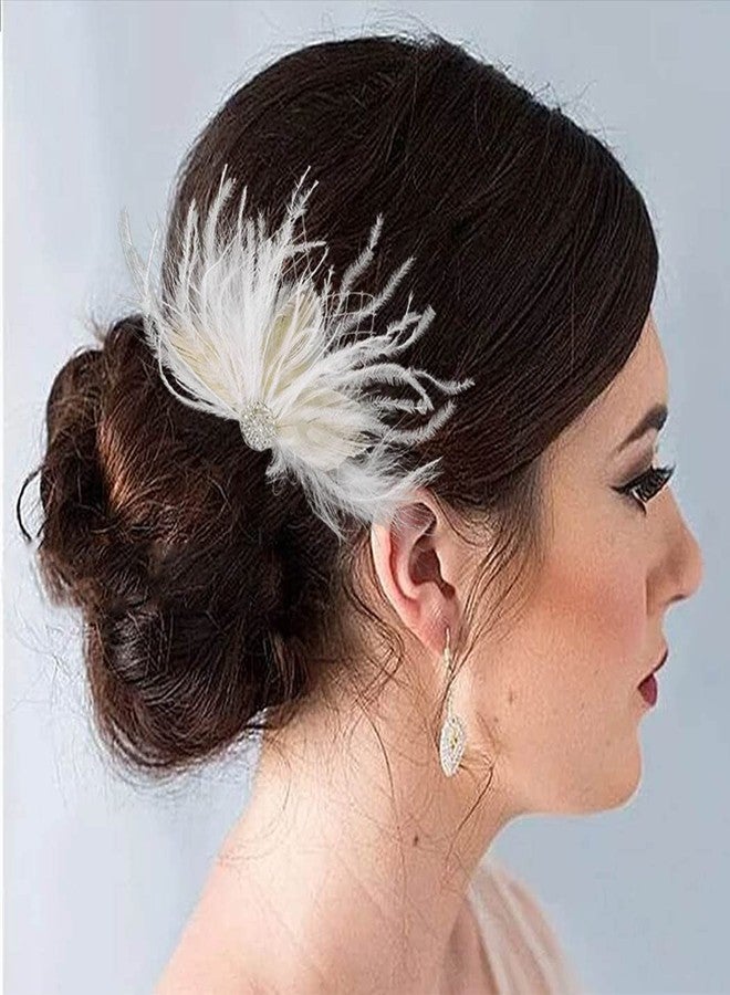 Latious Flapper Feather Hair Comb White Crystal Bridal 1920s Hair Clip Fascinator Hair Accessories for Women - Image 1