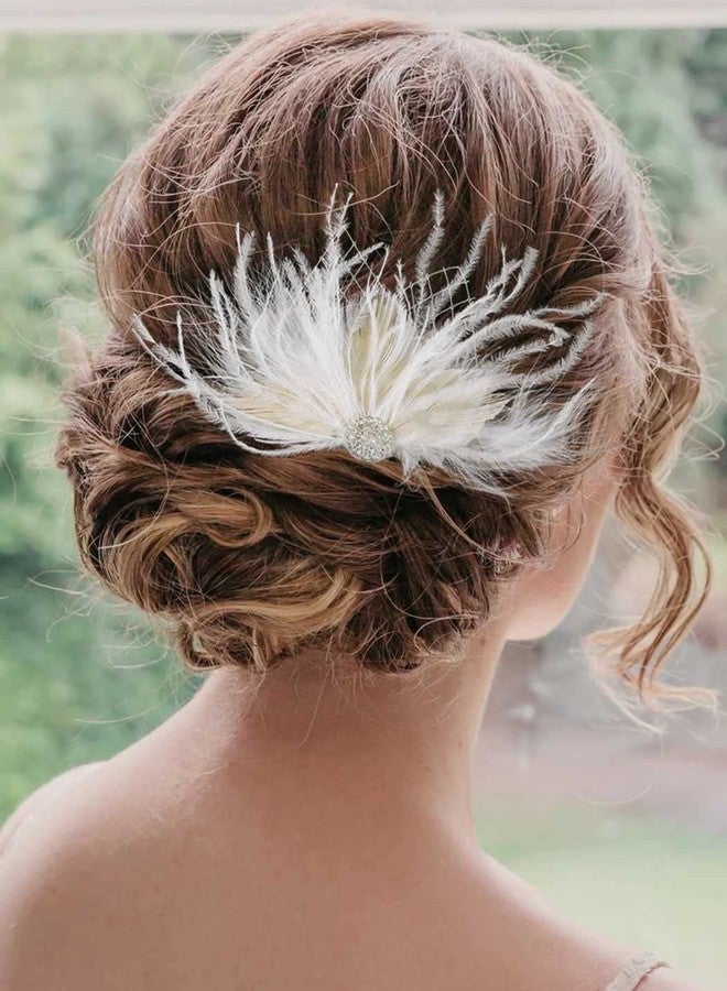 Latious Flapper Feather Hair Comb White Crystal Bridal 1920s Hair Clip Fascinator Hair Accessories for Women - Image 3