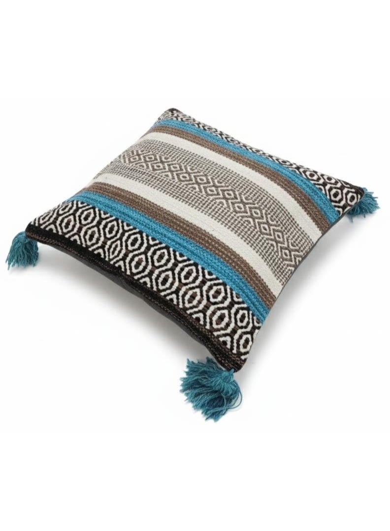 أي كي دي سي وسادة مربعة متعددة الألوان بتصميم أنيق من AKDC مع لمسات بيج وبني وأزرق - قماش قطني، 45×45 سم - Image 1