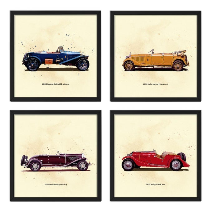 RITWIKAS COLLECTION OF 4 ABSTRACT ARTWORK OF VINTAGE CARS PAINTING WITH FRAME PERFECT FOR HOME AND OFFICE DECOR SIZE 135 X 135 INCH SET OF 4 05 SET OF 4 ALL