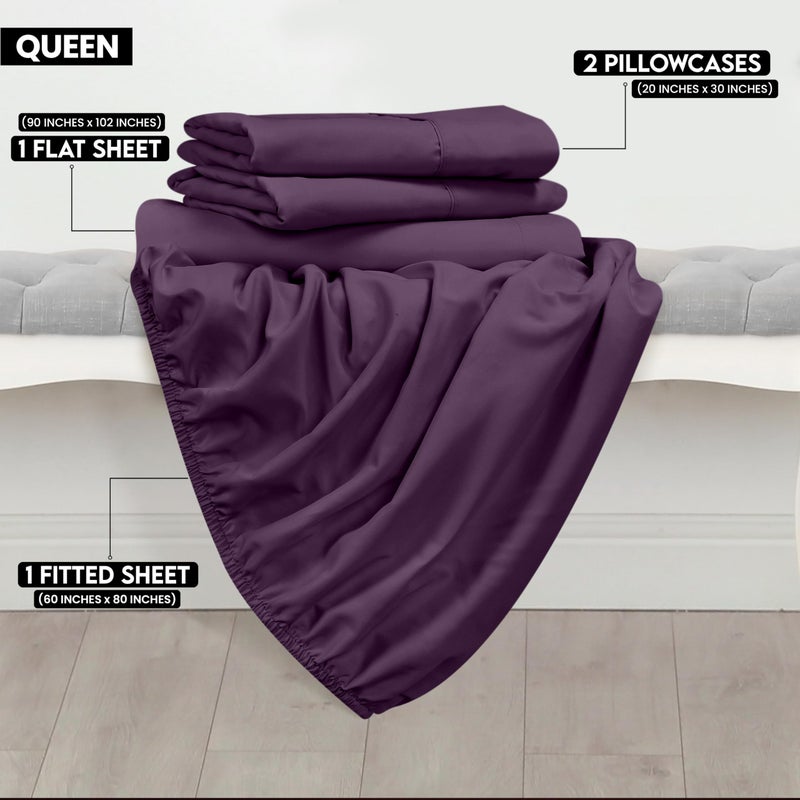 Utopia Bedding Queen Sheet Set - Brushed Microfiber - Soft Bed Sheets for Queen Size Bed Set - Luxury Bedding Sheets with Fitted Sheet  Flat Sheet & 2 Pillow Cases - Deep Pocket (Purple) - Image 2