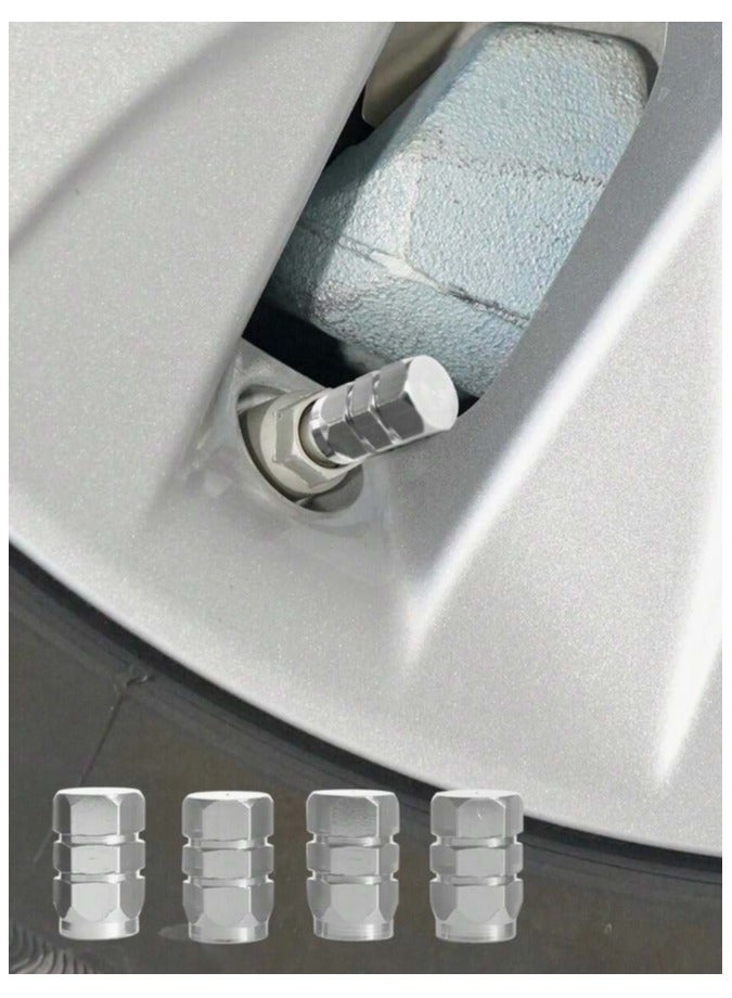 Valve for Tires Set - Pack of 4 Tire Valves - Tire Valve Kit - Tire Valves - Set of 4 Wheel Valves - Strong Metal Tire Valve Cap - Valve Cap Kit - Car Valve - Tire Valves - Silver Valve Stem Caps - Tire Valve - Four Pieces of Rim Valve - Strong Hexagonal Design Metal Valve - Silver Color - Image 2