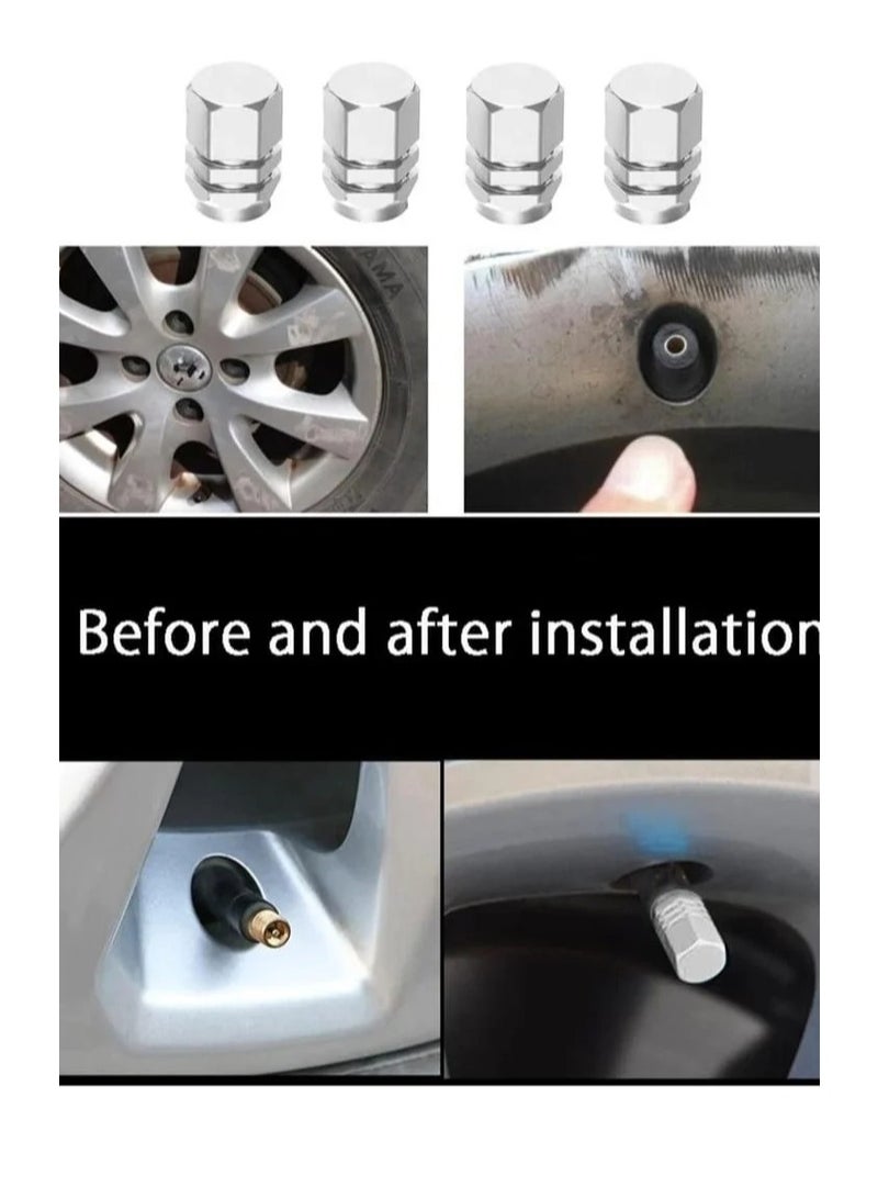 Valve for Tires Set - Pack of 4 Tire Valves - Tire Valve Kit - Tire Valves - Set of 4 Wheel Valves - Strong Metal Tire Valve Cap - Valve Cap Kit - Car Valve - Tire Valves - Silver Valve Stem Caps - Tire Valve - Four Pieces of Rim Valve - Strong Hexagonal Design Metal Valve - Silver Color - Image 4