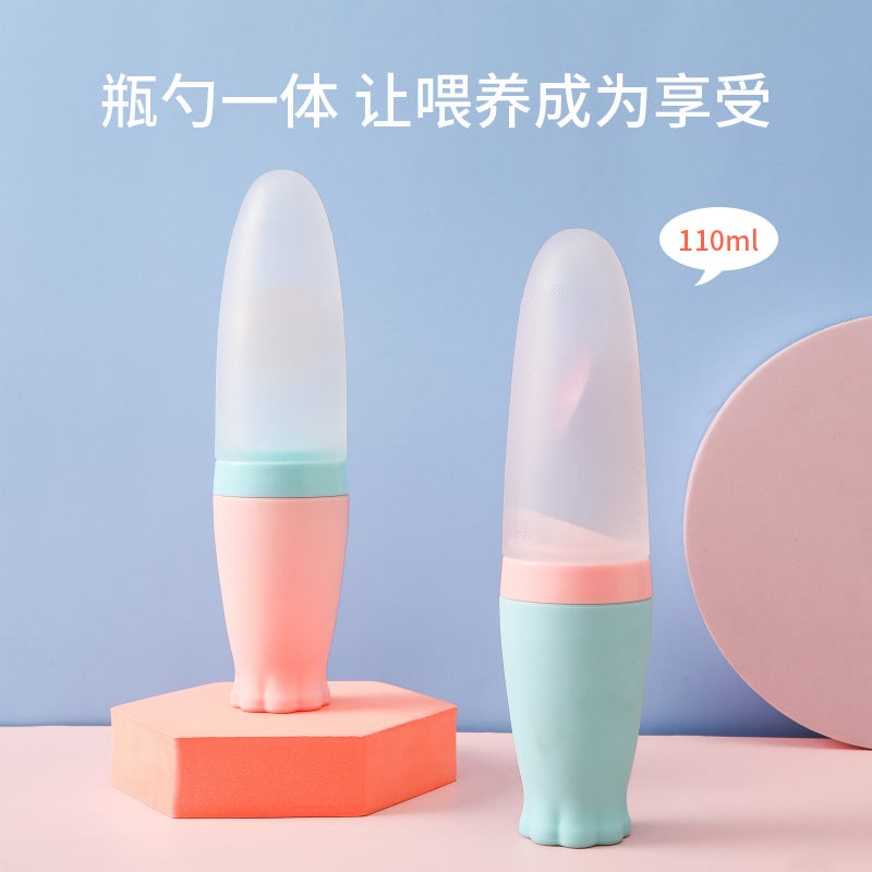 Baby Rice Cereal Bottle Infant Food Supplement Bottle Rice Cereal Spoon Newborn Silicone Octagonal Squeeze Spoon Rice Cereal Feeder - Image 1