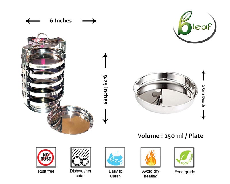 BLeaf Stainless Steel 6 Plate Thatte Idli Stand Dhokla Maker (6 Plate, 6 Idli) - Image 5