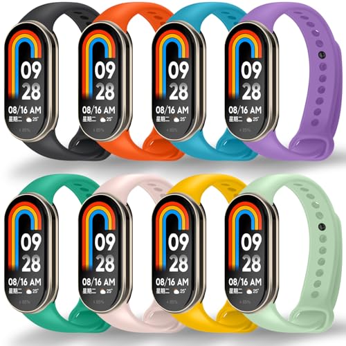 BANGTING 8-Pack Mi Band 10/9/8 Strap, Soft TPU Replacement Watch Bands with Secure Anti-Loss Clasp, Comfortable Sport Wrist Straps for Xiaomi Mi Smart Band 10/9/8 (8 Colors) - Image 1