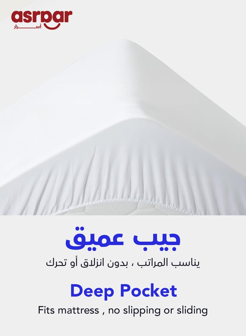 أسرار لباد فندقي فاخر من قطن 10 سم مع حشوة ناعمة من قطن - لباد مسامي مع حواف زاوية مناسبة - يعزز الراحة والدعم لنوم أفضل - واقي مرتبة ناعم رقيق لتخفيف آلام الظهر، مفرش مرتبة محيط بجوانب المرتبة، مقاس - 200 × 200 سم أبيض - Image 3