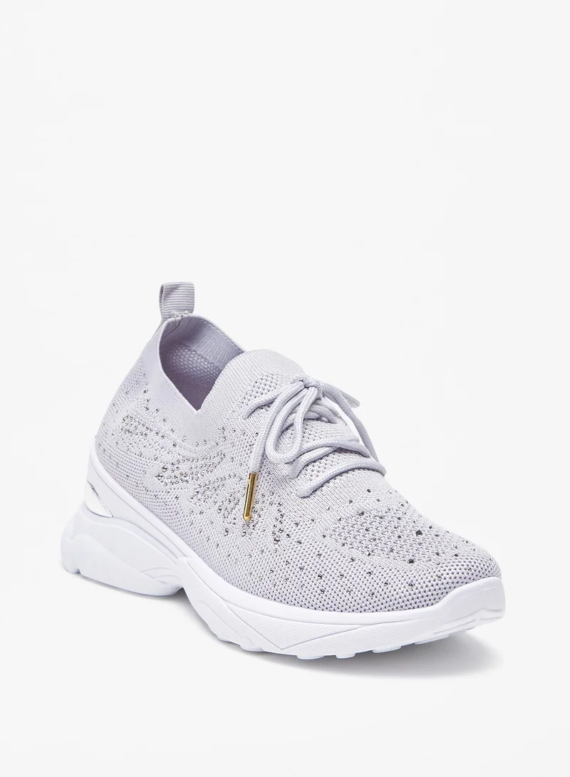 Flora Bella By Shoexpress Womens Embellished Sports Shoes with Lace-Up Closure