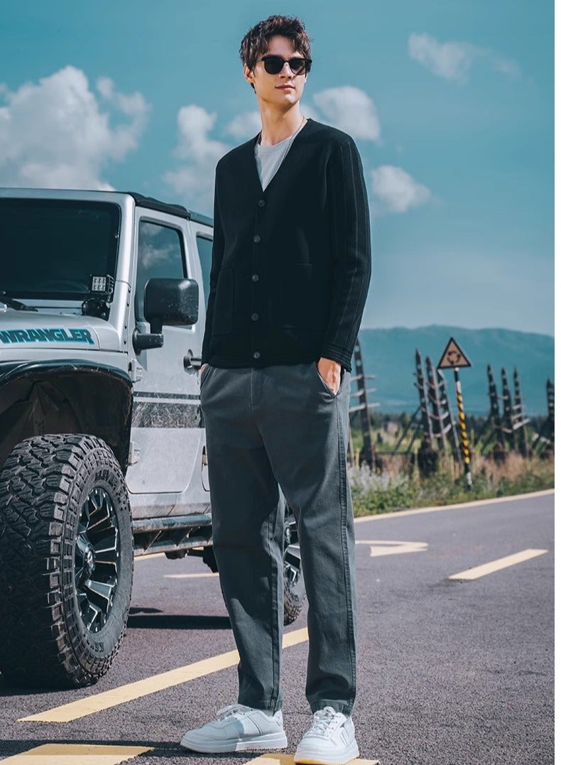 Men's Core Spun Yarn With Knitted V-Neck Cardigan Sweater Jacket  - Image 5