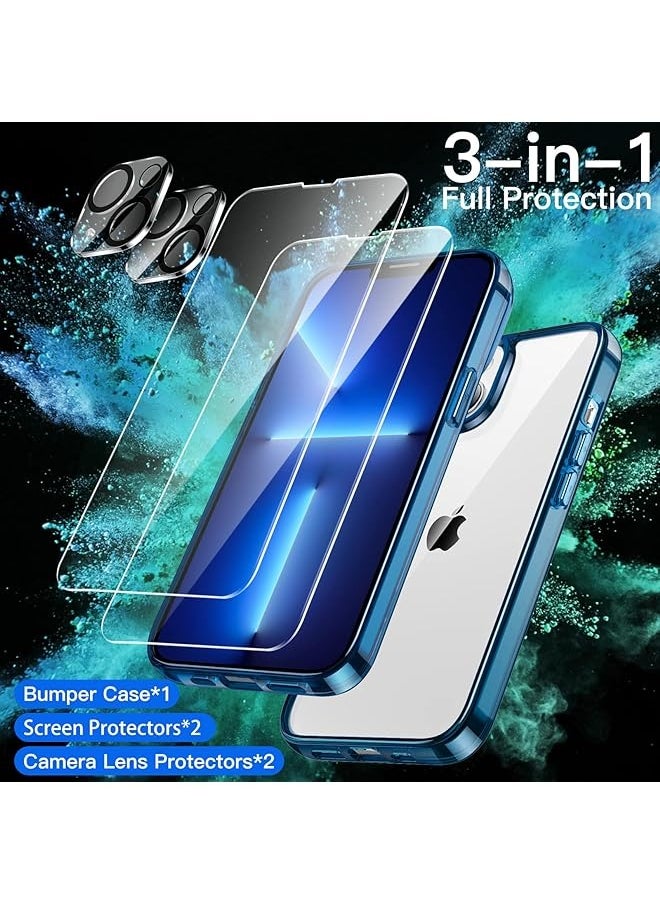 Jetech 5 in 1 Case for iPhone 13 6.1-Inch, with 2-Pack Screen Protector and 2-Pack Camera Lens Protector, Full Coverage Tempered Glass Film, Shockproof Bumper Phone Cover (Navy)  - Image 2