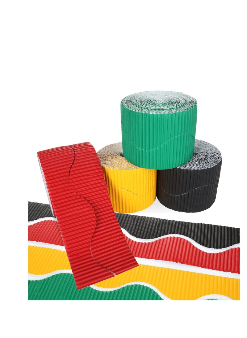 Sadaf 4PCS Corrugated Border Rolls, Adhesive Bulletin Board Border Trim, for School Displays, Classroom Decorations and Bulletin Boards - Red, Yellow, Green, Black 10CM X7.5M - Image 1