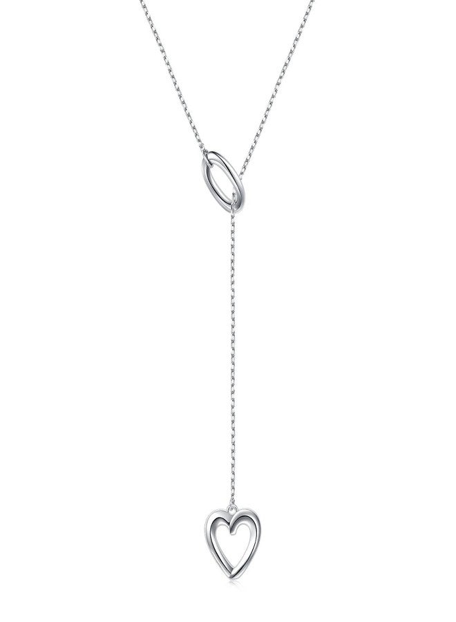 Yearace Long Necklace 925 Sterling Silver Adjustable Oval Heart Y Shaped Lariat Necklace for Women Gifts, 20 + 2 inches - Image 1
