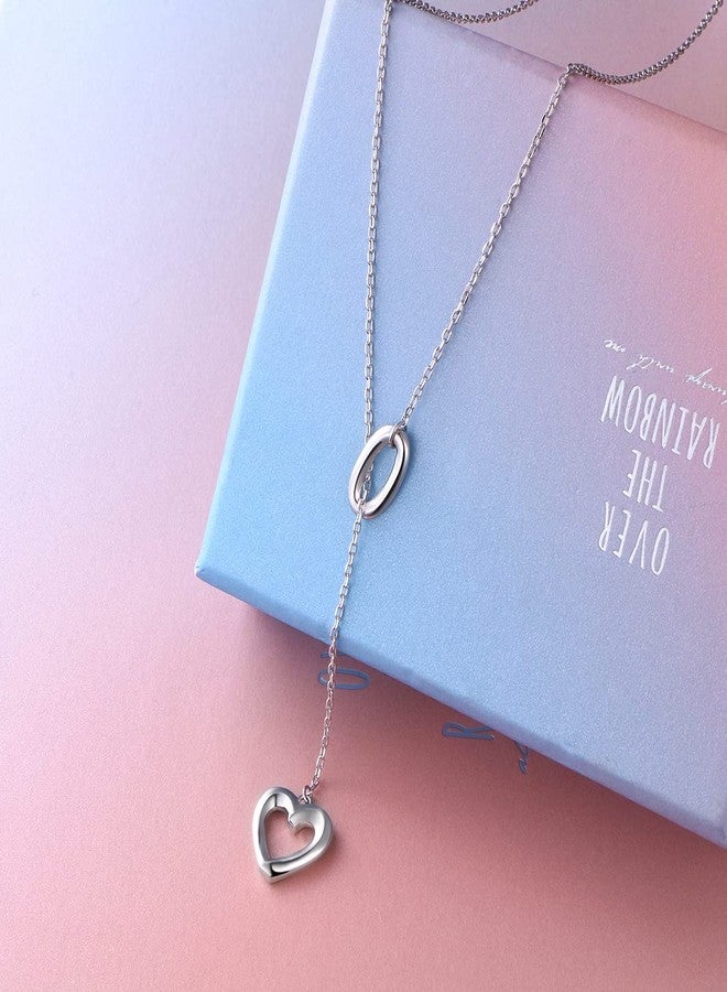 Yearace Long Necklace 925 Sterling Silver Adjustable Oval Heart Y Shaped Lariat Necklace for Women Gifts, 20 + 2 inches - Image 2