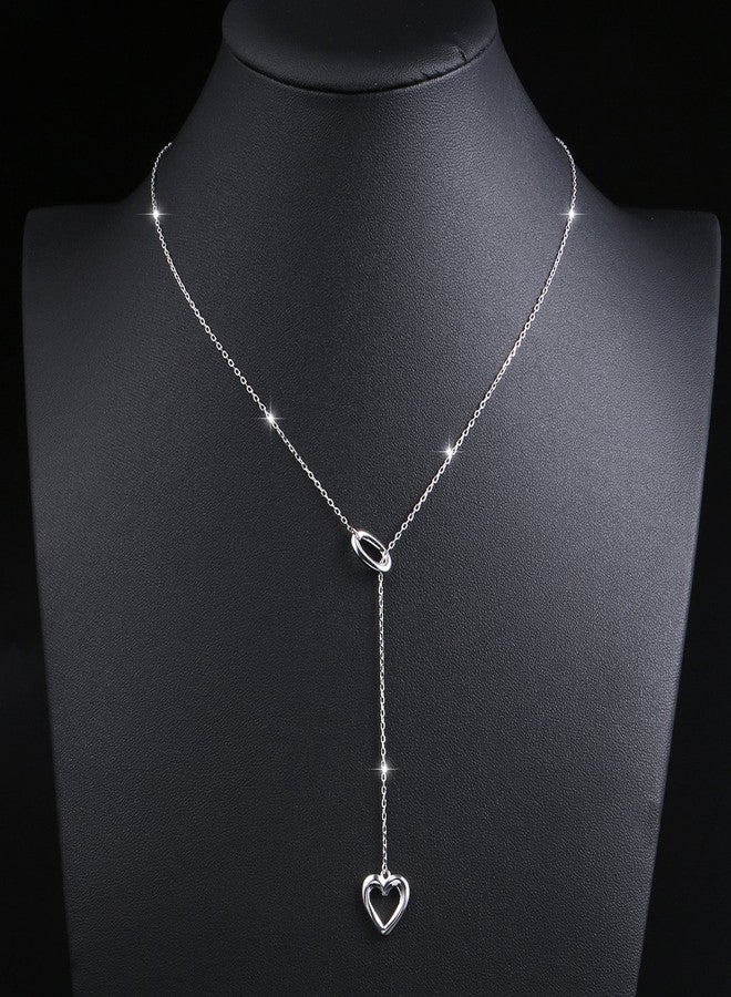 Yearace Long Necklace 925 Sterling Silver Adjustable Oval Heart Y Shaped Lariat Necklace for Women Gifts, 20 + 2 inches - Image 3