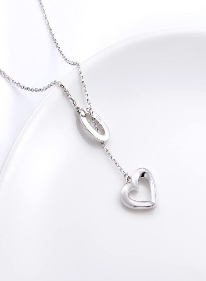 Yearace Long Necklace 925 Sterling Silver Adjustable Oval Heart Y Shaped Lariat Necklace for Women Gifts, 20 + 2 inches - Image 4