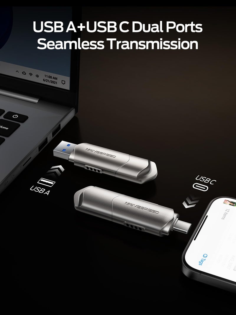 MOVESPEED MOVE SPEED USB Drive 1TB External SSD 1000MB/s USB 3.2 Gen2+USB C Dual Ports Portable Zinc Alloy Thumb Drive Stick, External Drive with Metal Casing for iPhone 15/16/17 Series/Mac/Android Phone - Image 4