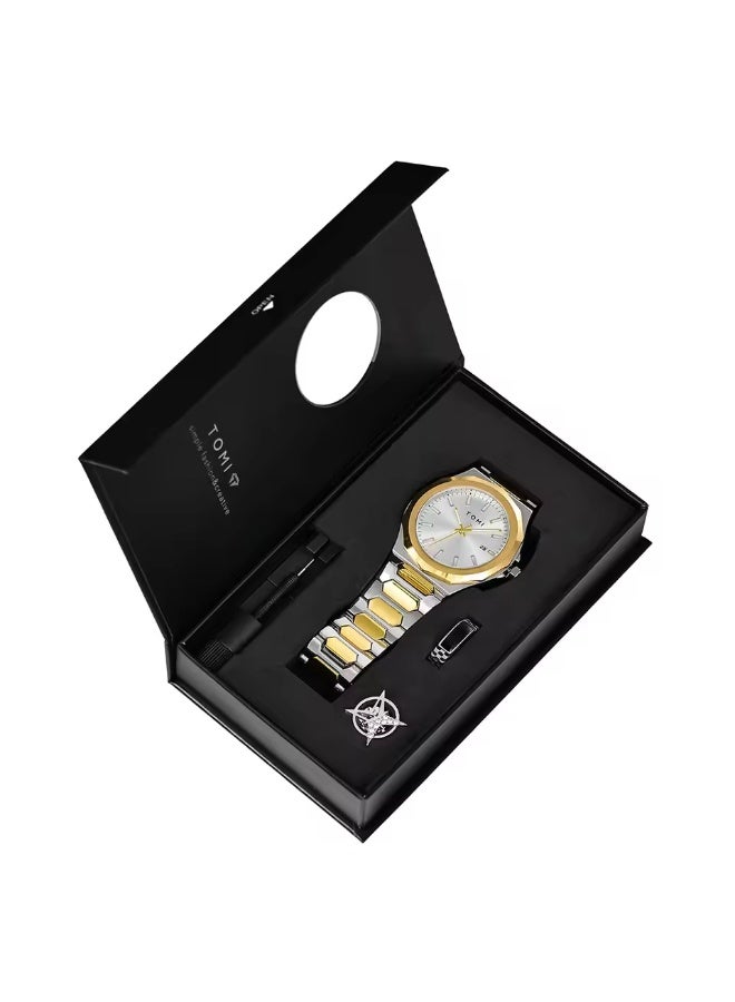 TOMI Luxury Business Men's Watch Gift Box Set High Quality Gold Case Simple and Versatile Quartz Watch Relogio Masculino