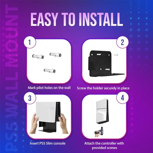 Bangcheer Aluminum Wall Mount for PlayStation 5 Slim Digital Edition and Disc Edition Wall Mount Bracket for PS5-Slim Space Saving PS5 Slim Shelf Mount (Black) - Image 5