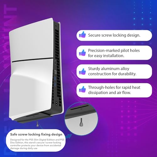 Bangcheer Aluminum Wall Mount for PlayStation 5 Slim Digital Edition and Disc Edition Wall Mount Bracket for PS5-Slim Space Saving PS5 Slim Shelf Mount (Black) - Image 4