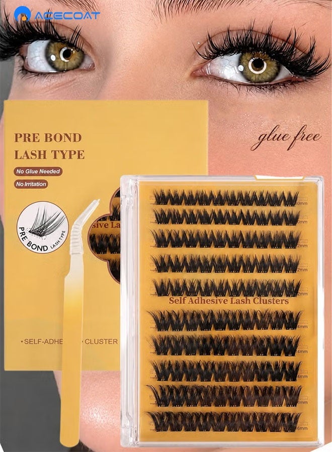 ACECOAT Self Adhesive Eyelashes Clusters Kit, False Eyelashes D Curl Pre Glued Lash Clusters Wispy Lashes Kit with Tweezers for Beginners, Press On Glueless Lash Extension Kit 10 to 16mm ,100PCS - Image 1