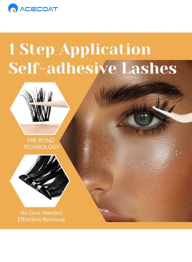 ACECOAT Self Adhesive Eyelashes Clusters Kit, False Eyelashes D Curl Pre Glued Lash Clusters Wispy Lashes Kit with Tweezers for Beginners, Press On Glueless Lash Extension Kit 10 to 16mm ,100PCS - Image 3