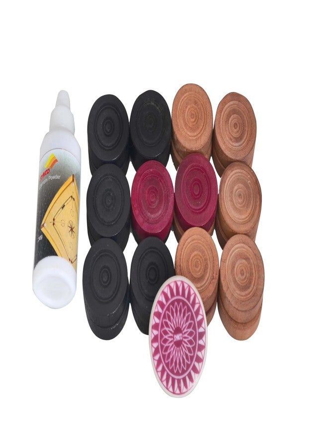 Synco Carrom Coins with Striker and Carrom Powder Set, Wooden Coins, Striker Boric Powder Combo - Image 3