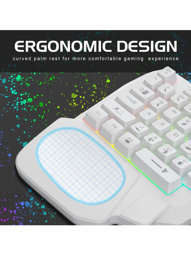 One Handed Gaming Keyboard, Small Gaming Keyboard with Ergonomic Palm Rest, Mini Gaming Keypad
