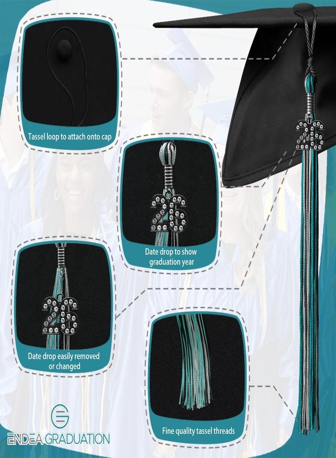 Endea Graduation شرابة تخرج إنديا ثلاثية الألوان مختلطة مع تعليقة سوداء لامعة (أسود/طاووس/فضي، 2026) - Image 3
