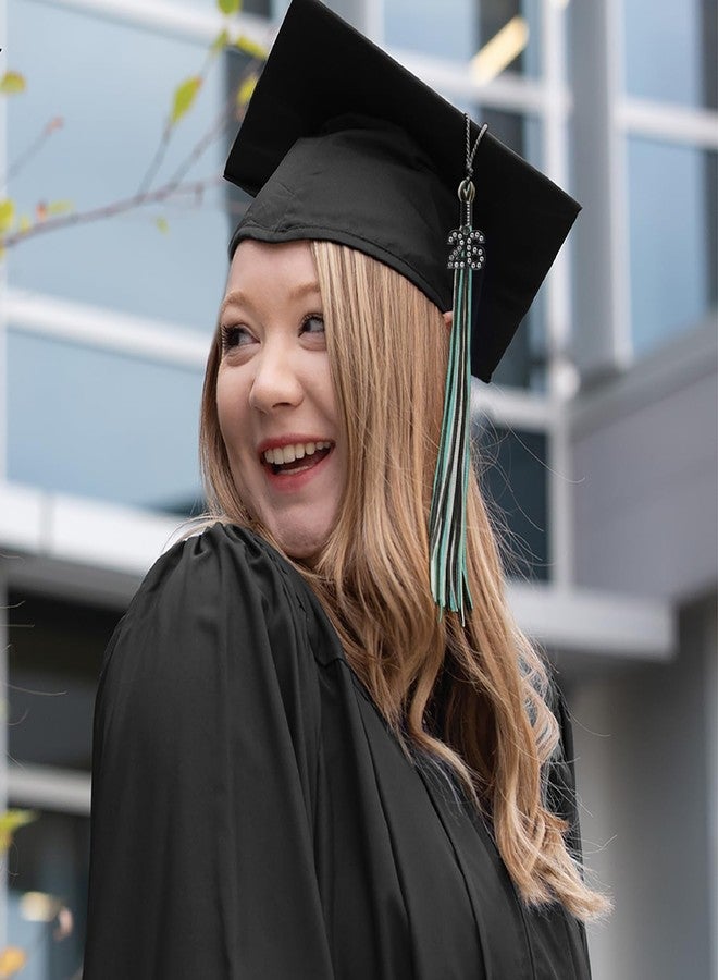 Endea Graduation شرابة تخرج إنديا ثلاثية الألوان مختلطة مع تعليقة سوداء لامعة (أسود/طاووس/فضي، 2026) - Image 5
