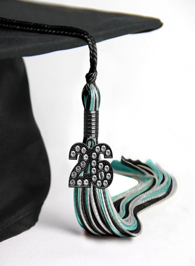 Endea Graduation شرابة تخرج إنديا ثلاثية الألوان مختلطة مع تعليقة سوداء لامعة (أسود/طاووس/فضي، 2026) - Image 4