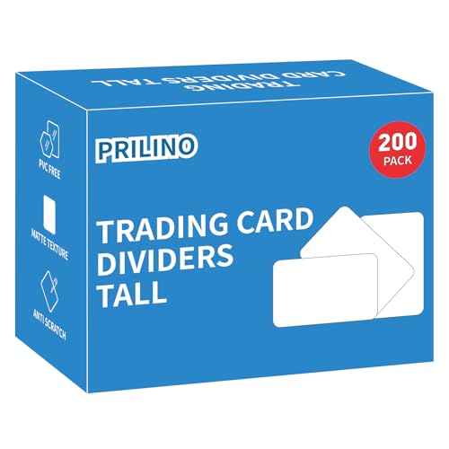 Prilino 200ct Tall Trading Card Dividers - White Plastic Card Divider, Page Dividers for Storage Boxes, Standard Vertical Fit for Sports/Games Card Categorization and Management - Image 1