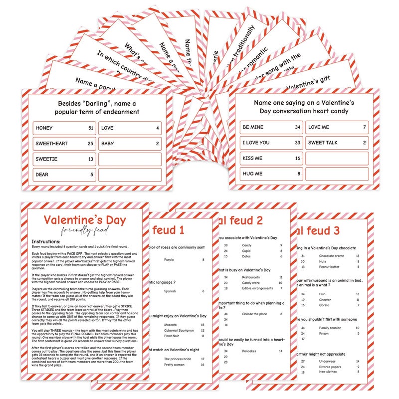Xenseou Valentine's Day Family Feud Game,Funny Valentine's Day Party Games, Valentine's Day Trivia Game, Family Feud Quiz Holiday Games for Groups QRJ-FF01 - Image 1