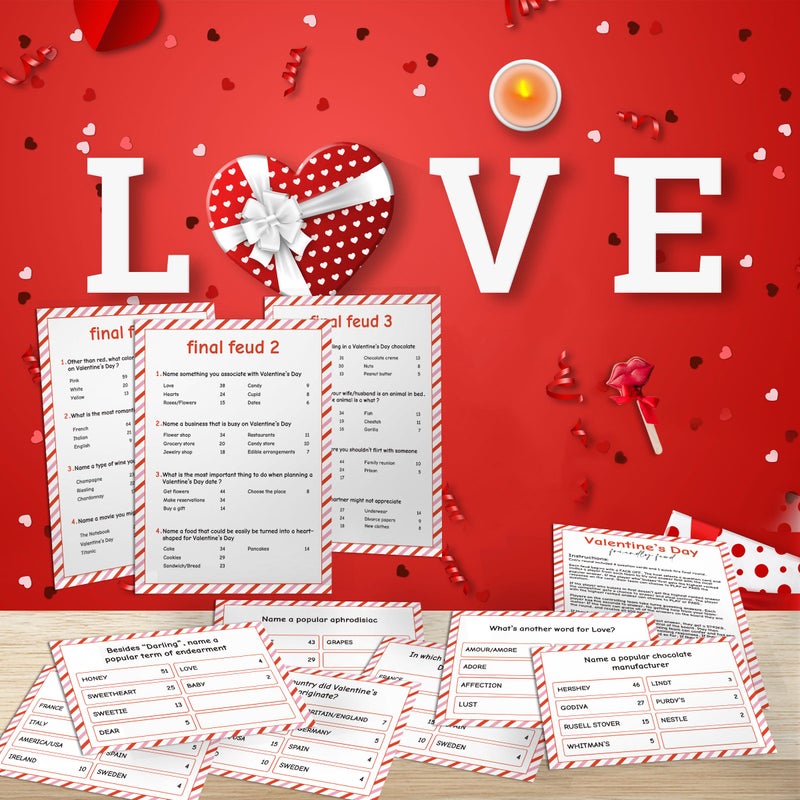 Xenseou Valentine's Day Family Feud Game,Funny Valentine's Day Party Games, Valentine's Day Trivia Game, Family Feud Quiz Holiday Games for Groups QRJ-FF01 - Image 4