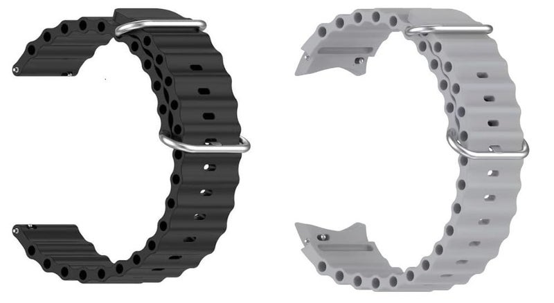 EDNITA 22mm Ocean SmartWatch Band Strap for Noise Halo, Colorfit Pro 3,Colorfit Ultra,Oneplus Watch,Fossil Gen 5E 44mm, Gen 5(44mm),Firebolt Invincible Plus,Legacy,Cobra - Black & Grey - Pack of 2 - Image 1