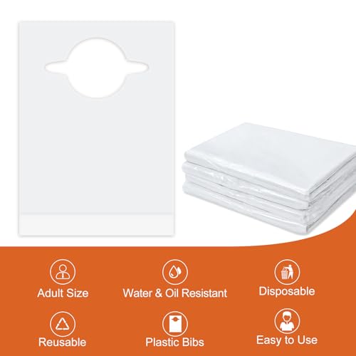 Nonley Disposable Adult Bibs 30 Pack - Disposable Dining Bibs for Adults - Waterproof Oil-Proof Plastic Bib for Elderly Women and Senior Men Eating - Image 3