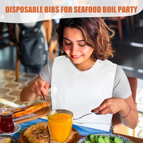 Nonley Disposable Adult Bibs 30 Pack - Disposable Dining Bibs for Adults - Waterproof Oil-Proof Plastic Bib for Elderly Women and Senior Men Eating - Image 4