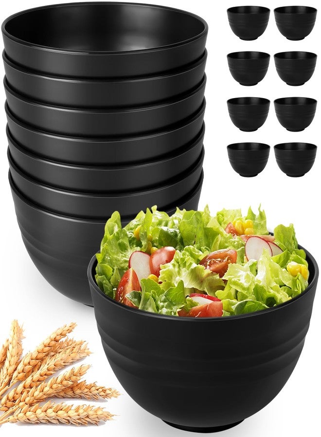 UUGLAM Unbreakable Cereal Bowls Set of 8, 26 Oz Wheat Straw Bowl Sets, Microwave & Dishwasher Safe Bowls for Kitchen, Reusable Plastic Bowl for Soup, Salad, Rice, Snack, BPA Free, Balck - Image 1