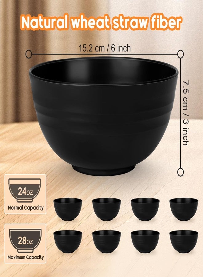 UUGLAM Unbreakable Cereal Bowls Set of 8, 26 Oz Wheat Straw Bowl Sets, Microwave & Dishwasher Safe Bowls for Kitchen, Reusable Plastic Bowl for Soup, Salad, Rice, Snack, BPA Free, Balck - Image 2